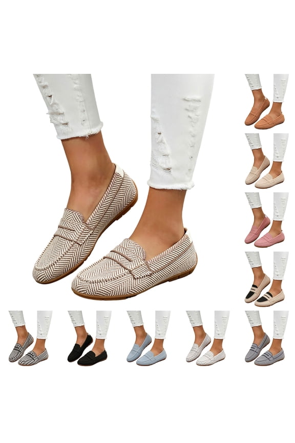 Women's Round Toe Loafers Comfortable Slip on Work Flats Shoes Womens Dressy Casual Walking Ballet Flat (Beige,7)