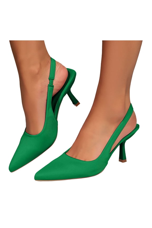 Women's Slingback Kittens Heels Closed Pointed Toe Slip on Dressy Pumps Ankle Strap Backless Formal Bridal Wedding Party Shoes Green Size 8.5