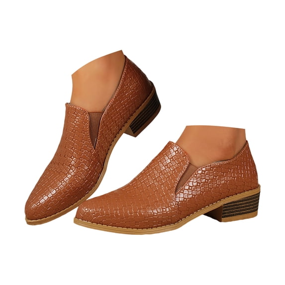 Pandaie Women’s Slip on Ankle Booties Leather Low Block Heel Pointed Toe Western Short Boots Business Formal Casual Work Loafer Shoes Size 5.5‑30