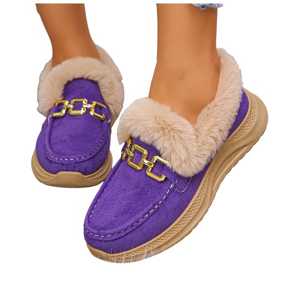 Pandaie Women's Slip on Loafers Fleece Lined Fuzzy Warm Winter Snow Boots Arch Support Indoor Outdoor Casual Walking Shoes Purple 6.5