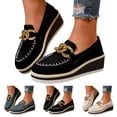 thumbnail image 1 of Pandaie Women's Slip on Platform Loafers Comfort Suede Wedge Penny Loafer Moccasins Business Casual Work Walking Shoes Beige 7.5, 1 of 6