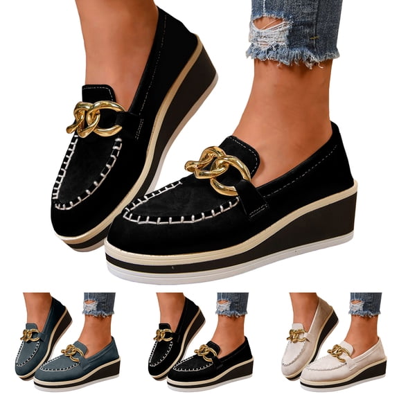 Pandaie Women's Slip on Platform Loafers Comfort Suede Wedge Penny Loafer Moccasins Business Casual Work Walking Shoes Beige 9