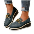 thumbnail image 1 of Pandaie Women's Slip on Platform Loafers Comfort Suede Wedge Penny Loafer Moccasins Business Casual Work Walking Shoes Blue 8.5, 1 of 7