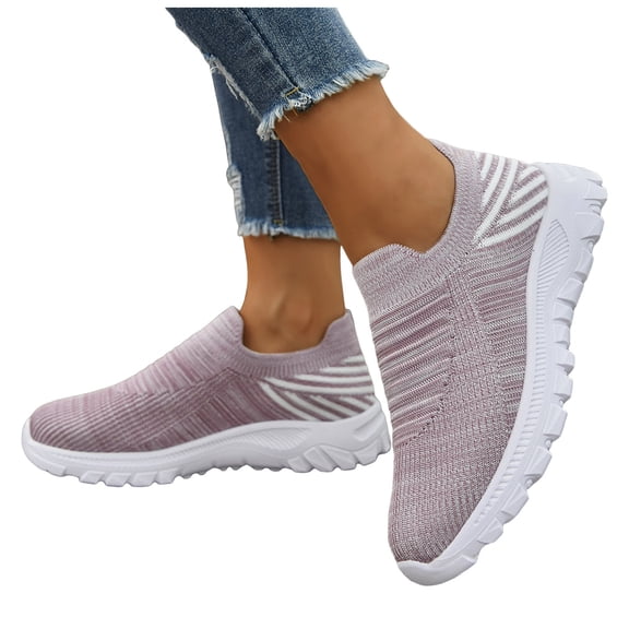 Pandaie Women's Slip on Walking Shoes Hands Free Gym Workout Casual Sneakers Knit Running Jogging Tennis Outdoor Shoes Light Purple 7.5