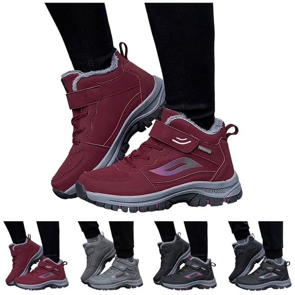 Pandaie Women's Snow Boots Furry Lined Warm Ankle Booties Comfortable Hook Loop Outdoor Hiking Winter Shoes with Arch Support Black 7.5