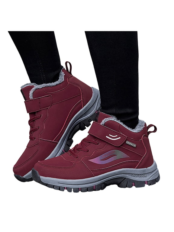 Women's Snow Boots Furry Lined Warm Ankle Booties Comfortable Hook Loop Outdoor Hiking Winter Shoes with Arch Support Red 8.5