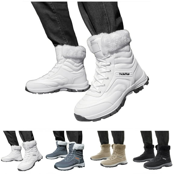 Pandaie Women's Snow Boots Winter Lace up Fleece Lined Winter Ankle Booties Arch Support Outdoor Shoes for Walking Hiking Black 6.5