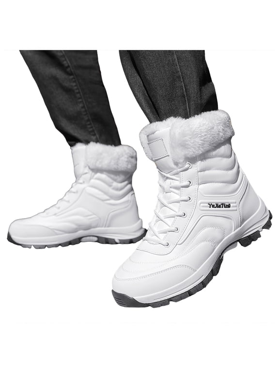 Women's Snow Boots Winter Lace up Fleece Lined Winter Ankle Booties Arch Support Outdoor Shoes for Walking Hiking White 10