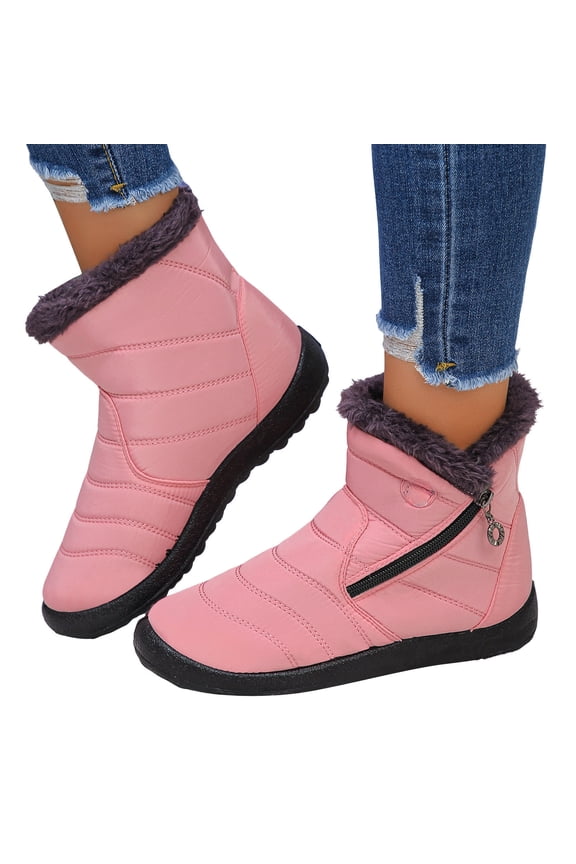 Women's Snow Boots Winter Waterproof Fleece Lined Ankle Booties Comfortable Zip up Anti Slip Outdoor Sneakers Shoes Pink 9