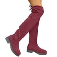 thumbnail image 1 of Pandaie Women's Suede Over The Knee Thigh High Boots Platform Stretch Riding Long Boot Chunky Heel Round Toe Winter Walking Dress Shoes Wine 8, 1 of 7