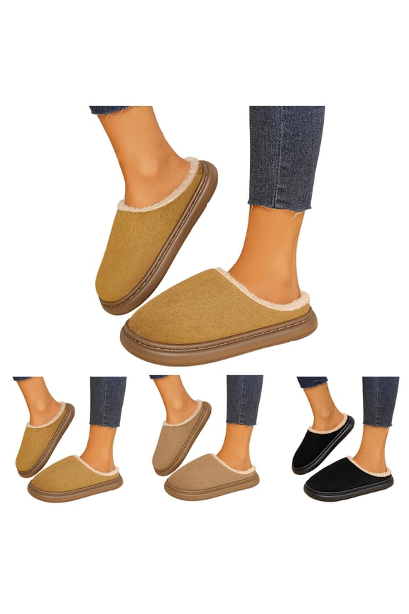 Women's Suede Slippers Cozy Fuzzy Fleece Lined Warm Winter Mules Anti Slip Indoor Outdoor House Shoes Black 8