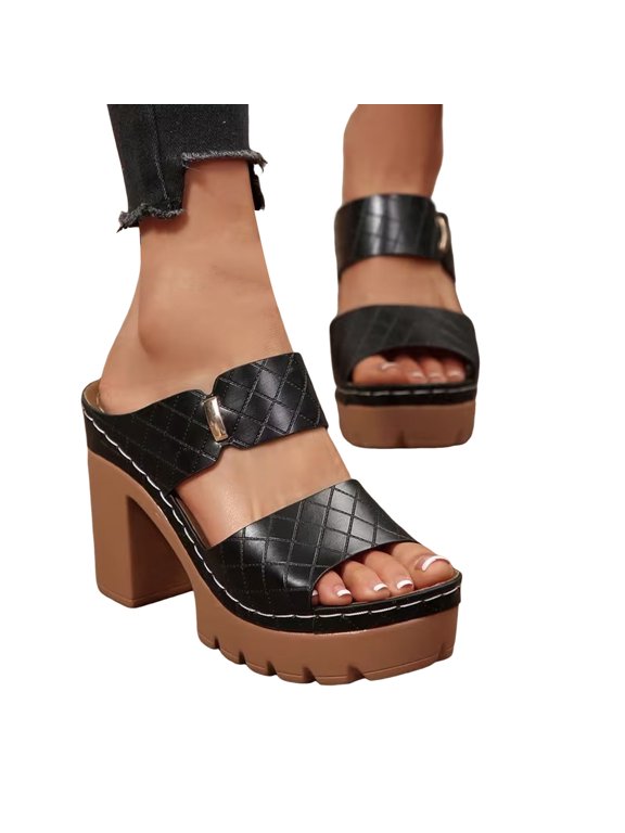 Women's Two Band Platform Sandals Leather Orthopedic Wedge Dressy High Heels Summer Pumps Shoes for Weding Party Prom Size 6-10