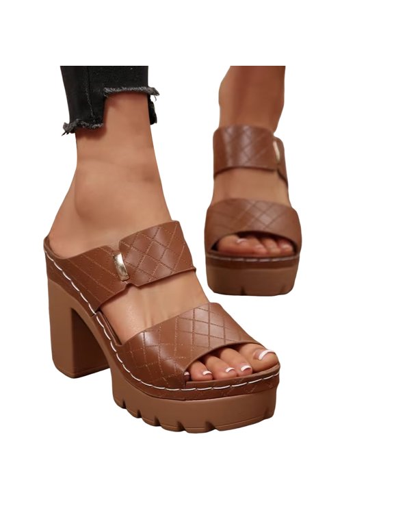 Women's Two Band Platform Sandals Leather Orthopedic Wedge Dressy High Heels Summer Pumps Shoes for Weding Party Prom Size 6-10