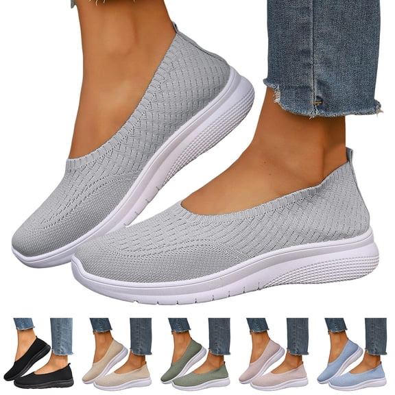 Pandaie Women's Walking Shoes Athletic Casual Slip on Sneakers Arch Support Workout Tennis Shoes Barefoot Running Loafers Beige 6.5