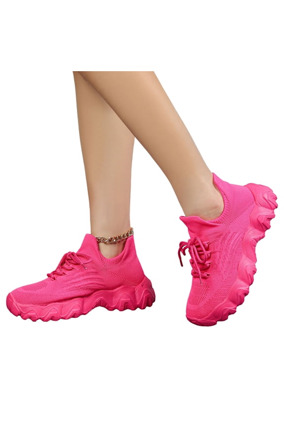 Women's Walking Shoes Lightweight Running Tennis Fashion Sneakers Arch Support Comfortable Sports Workout Gym Mesh Casual Shoes Hot Pink 6