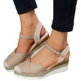 thumbnail image 1 of Pandaie Women's Wedge Sandals Closed Toe Platform Espadrilles Comfortable Slip on Dressy Summer Beach Shoes with Adjustable Ankle Straps Khaki Size 8, 1 of 8