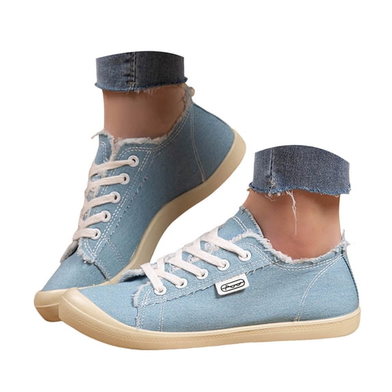 Pandaie Women's Wide Canvas Sneakers Arch Support Low Top Walking Shoes Washed Fashion Flat Tennis Shoe for Everyday Walks & Casual Outfits Blue 7