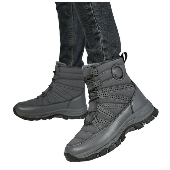 Pandaie Women's Winter Snow Boots Waterproof Furry Lined Mid Calf Ankle Booties Anti Slip Outdoor Shoes for Walking Hiking Grey 9