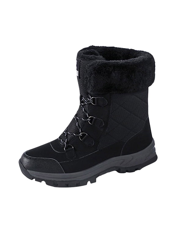 Women's Winter Snow Boots Waterproof Insulated Mid Calf Booties Lace up Fleece Warm Outdoor Shoes for Walking Hiking Black 10