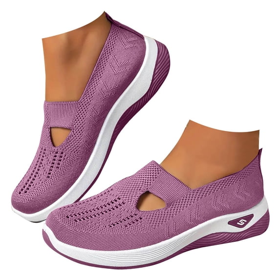 Pandaie Women's Woven Orthopedic Slip on Shoes Breathable Soft Arch Support Sneakers Non Slip Walking Sports Shoe with Memory Foam Sole Purple 6.5