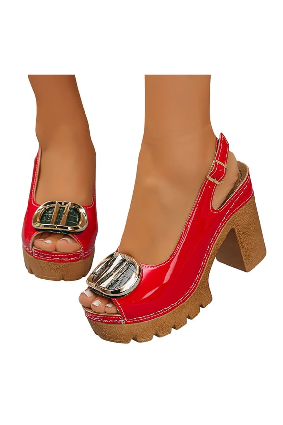 Womens Chunky Heel Sandals Fish Mouth Open Toe Platform Wedge Slides Comfortable Slingback Summer Dressy Walking Heeled Shoes Red Size 7.5