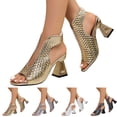 thumbnail image 1 of Pandaie Womens Chunky Heeled Sandals Round Open Toe Dressy 3.14 Inch Summer High Heels Ankle Strap Slingback Pumps Shoes for Prom Wedding Party Black 6, 1 of 9
