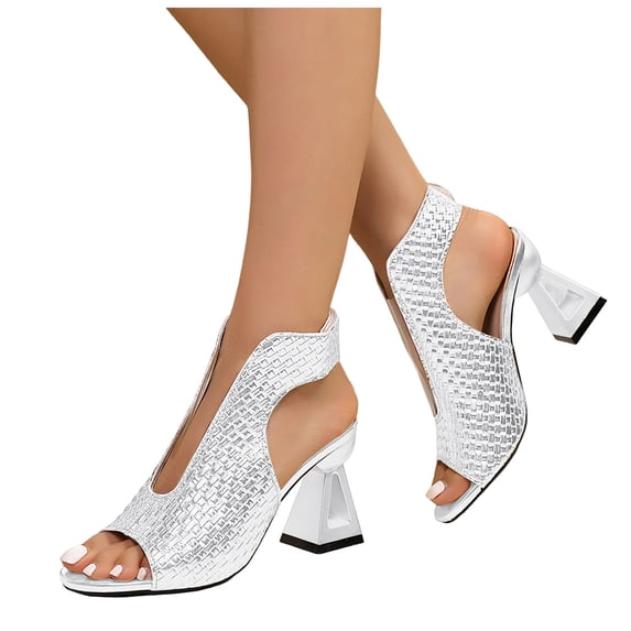 Pandaie Womens Chunky Heeled Sandals Round Open Toe Dressy 3.14 Inch Summer High Heels Ankle Strap Slingback Pumps Shoes for Prom Wedding Party White 7.5