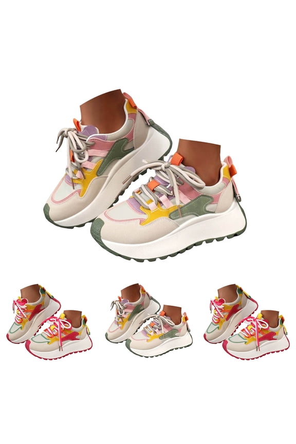 Womens Chunky Sneakers Memory Foam Platform Running Walking Tennis Shoes Non Slip Lace up Fashion Sneakers Green 5.5