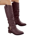 thumbnail image 1 of Pandaie Womens Cowboy Knee High Boots Wide Calf Cowgirl Western Tall Boots Embroidered Buckle Chunky Heel Slouchy Winter Boots Brown 6.5, 1 of 7