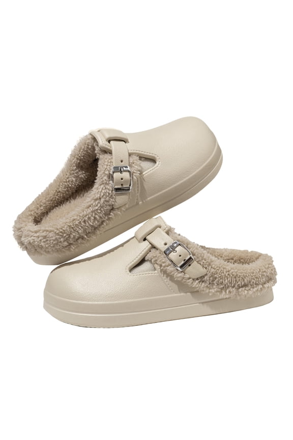 Womens Fleece Lined Clogs Winter Warm Fuzzy Slip on Garden Shoes Waterproof Plush House Slippers Indoor Outdoor Slides Mules Khaki 7