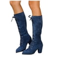 thumbnail image 1 of Pandaie Womens Knee High Boots Suede Lace up Combat Long Boot Chunky Heeled Platform Winter Riding Shoes Blue 8, 1 of 5