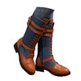 thumbnail image 1 of Pandaie Womens Lace up Mid Calf Combat Boots Buckle Straps Decor Side Zipper Non Slip Low Platform Heel Fashion Motorcycle Riding Booties Dark Blue 7.5, 1 of 9