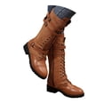 thumbnail image 1 of Pandaie Womens Lace up Mid Calf Combat Boots Buckle Straps Decor Side Zipper Non Slip Low Platform Heel Fashion Motorcycle Riding Booties Khaki 5.5, 1 of 9