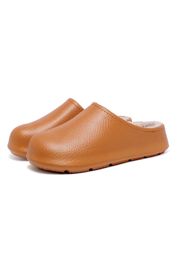 Womens Lined Clogs Winter Fleece Mules Slip on Work Garden Shoes Warm Walking House Home Slippers Indoor Outdoor Brown 8.5