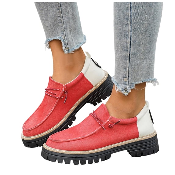 Pandaie Womens Loafers Chunky Platform Casual Slip on Boat Shoes Lightweight Office Business Work Dress Oxfords for Walking Driving Red 9.5