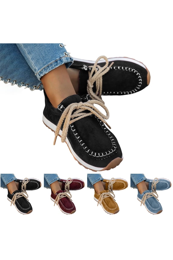 Loafers for Women Slip on Flats Boat Shoes Business Casual Work Comfortable Lace up Walking Driving Moccasins Size 6-10 Black