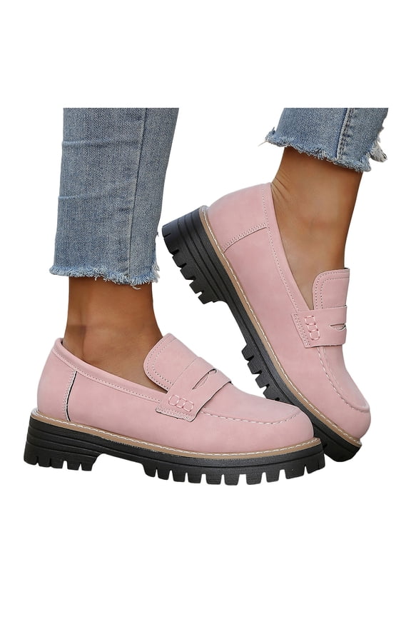 Womens Loafers Lug Sole Platform Chunky Slip on Work Shoes Business Office Casual Dress Oxfords Pink 7