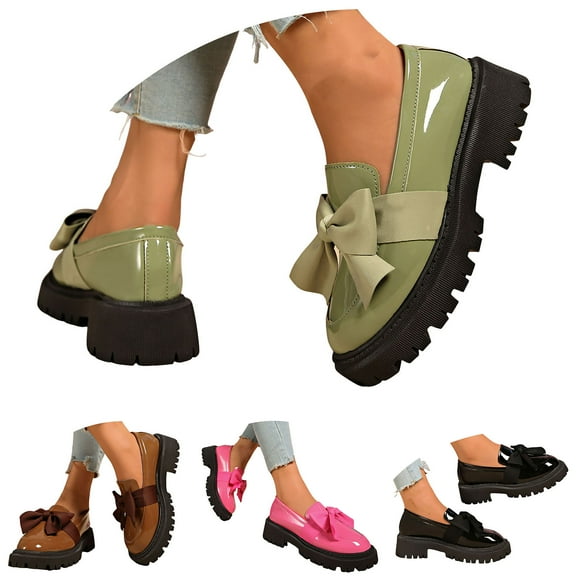 Pandaie Womens Loafers Platform Chunky Slip on Penny Loafer Comfortable Lug Sole Dressy Oxfords Work Office Business Casual Shoes Green 6.5