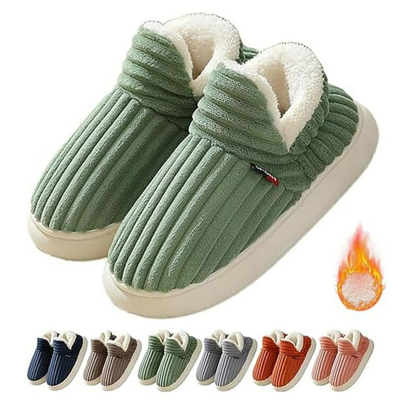 Pandaie Womens Mens Corduroy House Booties Slippers Memory Foam Slip on Winter Shoes Closed Back Indoor Outdoor Plush Boots Coffee 5.5