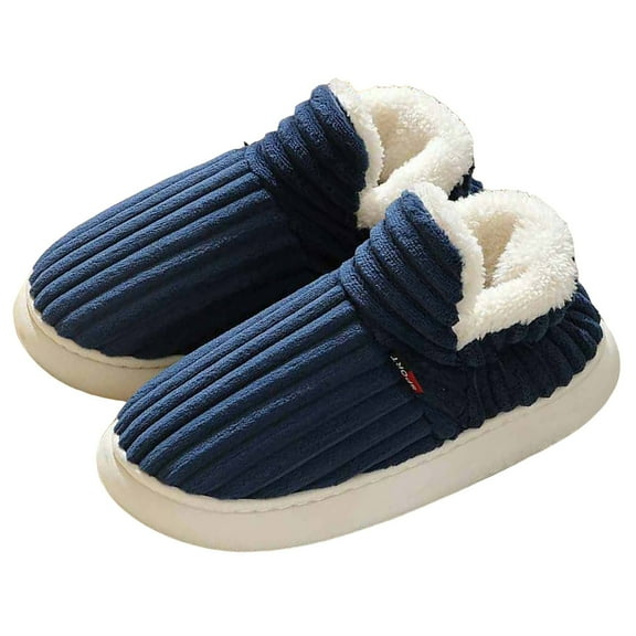 Pandaie Womens Mens Corduroy House Booties Slippers Memory Foam Slip on Winter Shoes Closed Back Indoor Outdoor Plush Boots Navy 8.5
