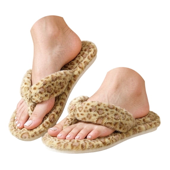 Pandaie Womens Mens Flip Flops Plush Leopard Print Thong Slippers Non Slip Stylish House Spa Soft Outdoor Indoor Walking Home Shoes Size 6‑10