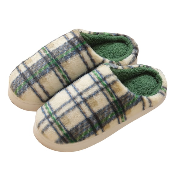 Pandaie Womens Mens House Slippers Memory Foam Scuff Slip on Shoes Checkered Plaid Indoor Outdoor Fuzzy Plush Slides Green 10