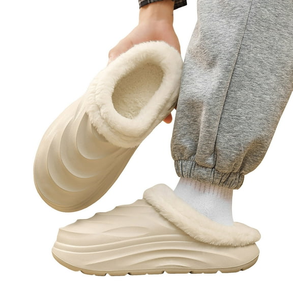 Pandaie Womens Mens Lined Clogs Waterproof Platform Winter Cloud Slippers Non Slip House Garden Shoes Indoor Outdoor Slide Mules Khaki 9.5