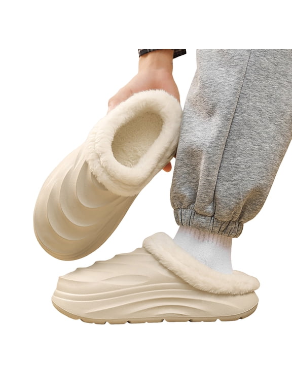 Womens Mens Lined Clogs Waterproof Platform Winter Cloud Slippers Non Slip House Garden Shoes Indoor Outdoor Slide Mules Khaki 9.5