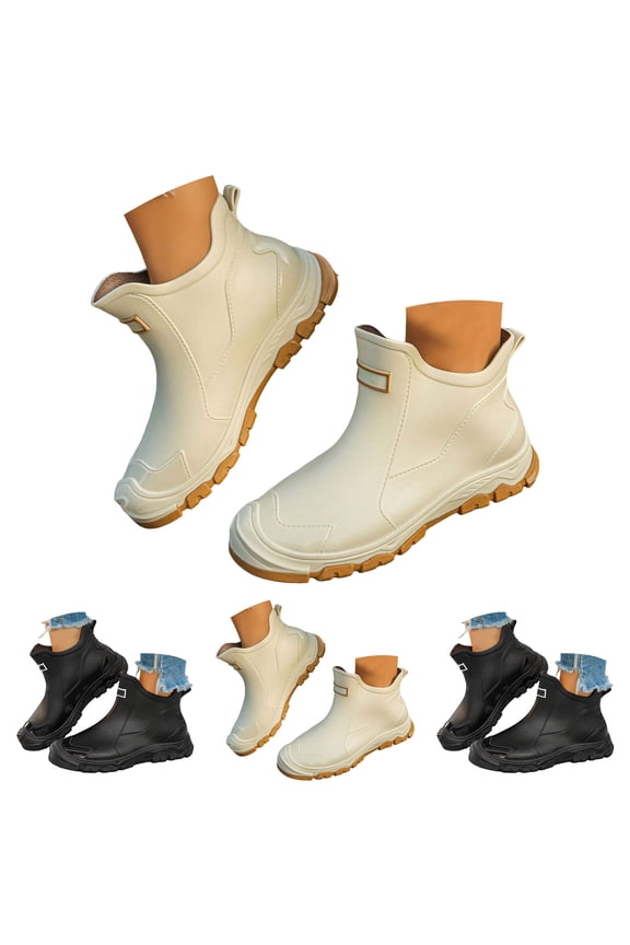 Womens Mens Rain Boots Waterproof Ankle Deck Booties Non Slip Mud Shoes for Garden Outdoor Work Fishing Farming Gardening Black 6.5