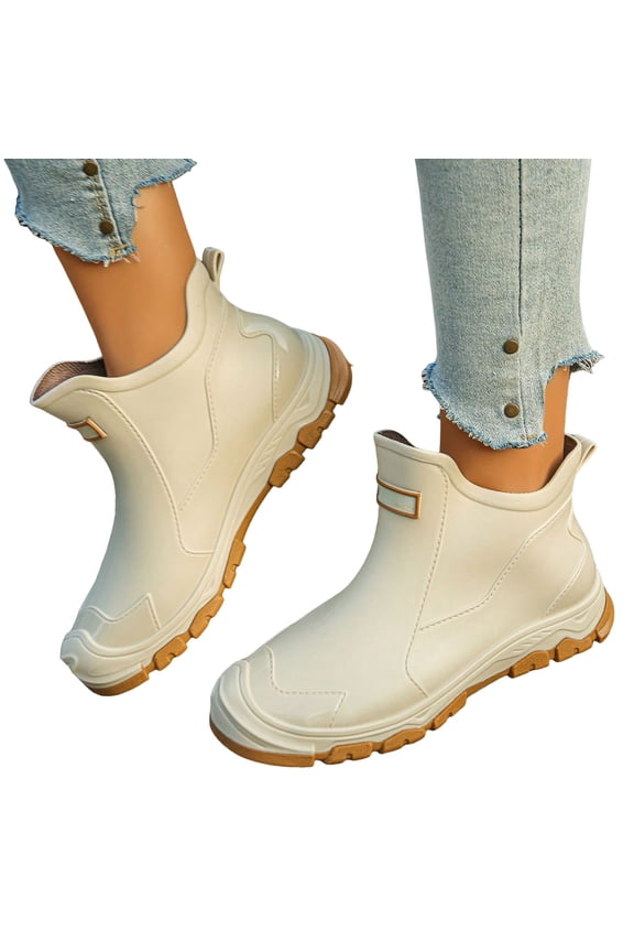 Womens Mens Rain Boots Waterproof Ankle Deck Booties Non Slip Mud Shoes for Garden Outdoor Work Fishing Farming Gardening White 8.5