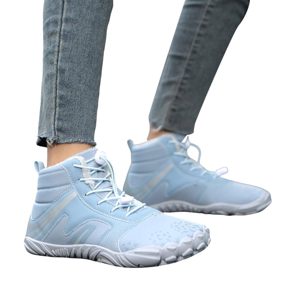 Pandaie Womens Mens Winter Barefoot Boots Warm Minimalist Wide Toe Box Snow Booties Zero Drop Outdoor Sneakers Shoes for Hiking Walking Light Blue 9.5