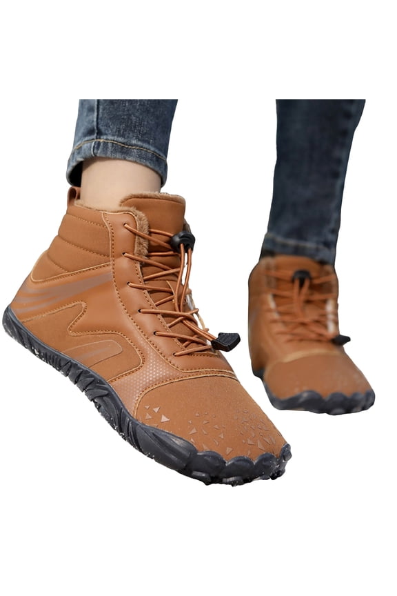 Womens Mens Winter Barefoot Boots Warm Minimalist Wide Toe Box Snow Booties Zero Drop Outdoor Sneakers Shoes for Hiking Walking Brown 12
