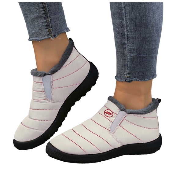 Pandaie Womens Mens Winter Snow Boots Comfortable Fleece Lined Ankle Booties Waterproof Slip on Outdoor Sneakers Walking Shoes White 10