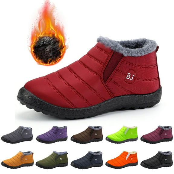 Pandaie Womens Mens Winter Snow Boots Waterproof Fleece Lined Warm Ankle Booties Comfortable Slip on Outdoor Walking Shoes Black 6